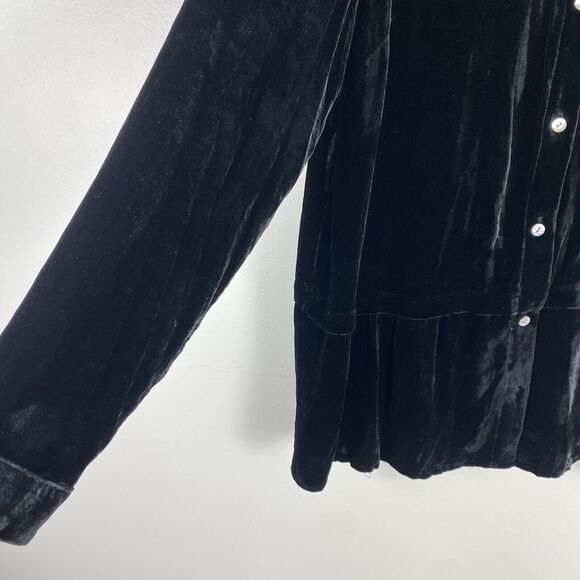 J Jill Velvet Button Down Shirt Womans Small Black Boho Witchy Goth Stevie Nicks - Picture 2 of 7